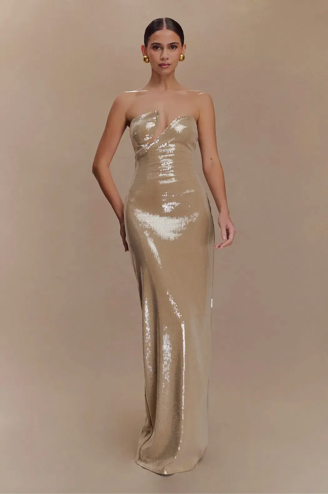 Winston Strapless Sequin Maxi Dress - Taupe - Image 1