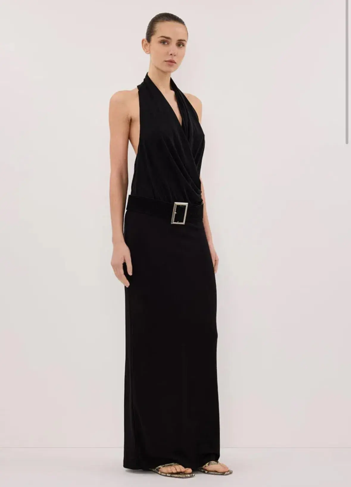 FELICITY BLACK SLEEVELESS HALTER MIDI DRESS SIZE M - Image 3