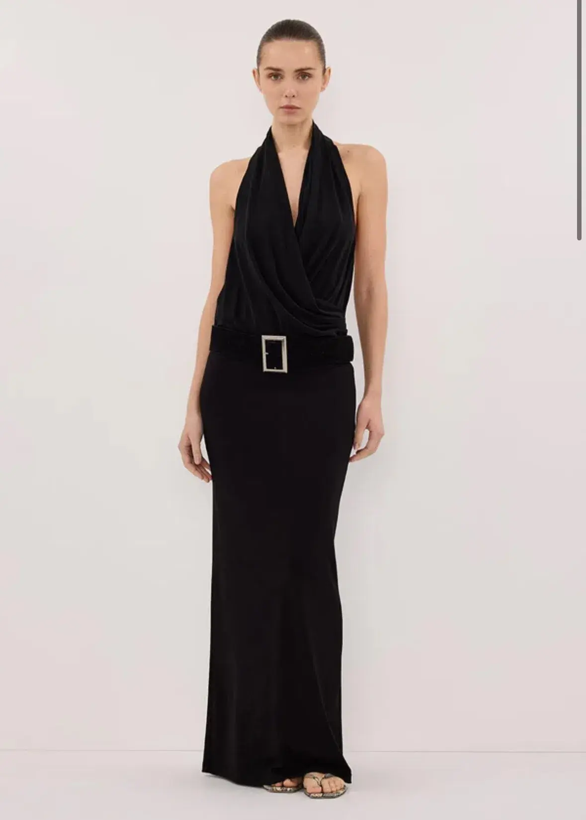 FELICITY BLACK SLEEVELESS HALTER MIDI DRESS SIZE M - Image 1