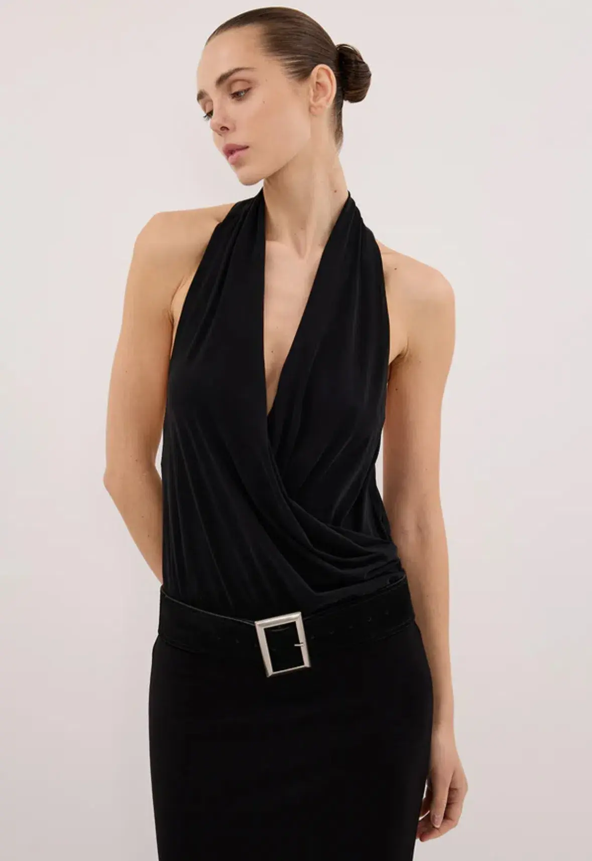 FELICITY BLACK SLEEVELESS HALTER MIDI DRESS SIZE M - Image 2