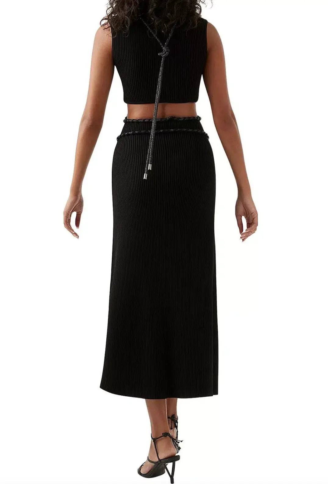 AJE ARP Cut Out Knit Midi Designer Dress Black with Crystal Rope Detail Size M - Image 3