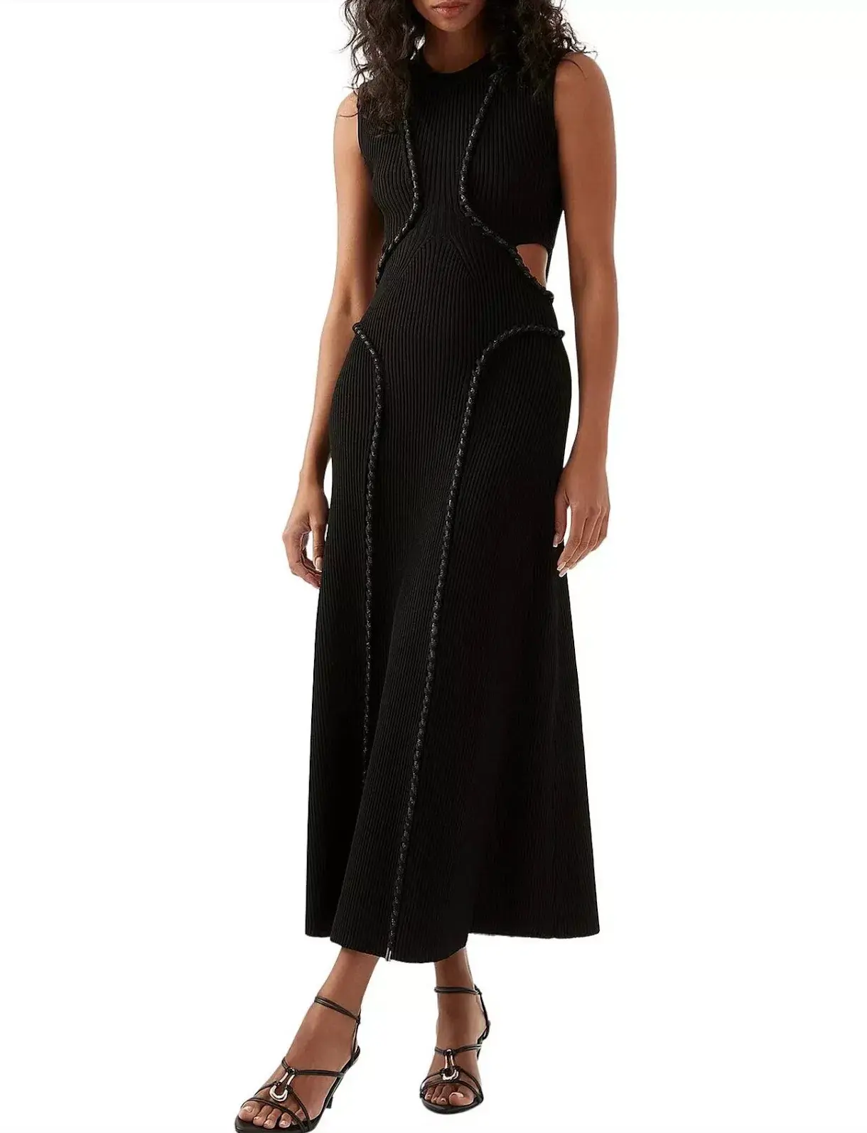 AJE ARP Cut Out Knit Midi Designer Dress Black with Crystal Rope Detail Size M - Image 2