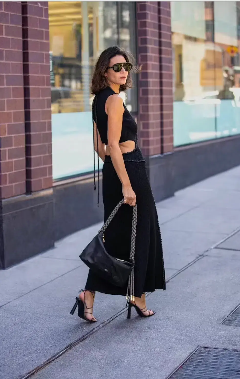 AJE ARP Cut Out Knit Midi Designer Dress Black with Crystal Rope Detail Size M - Image 4