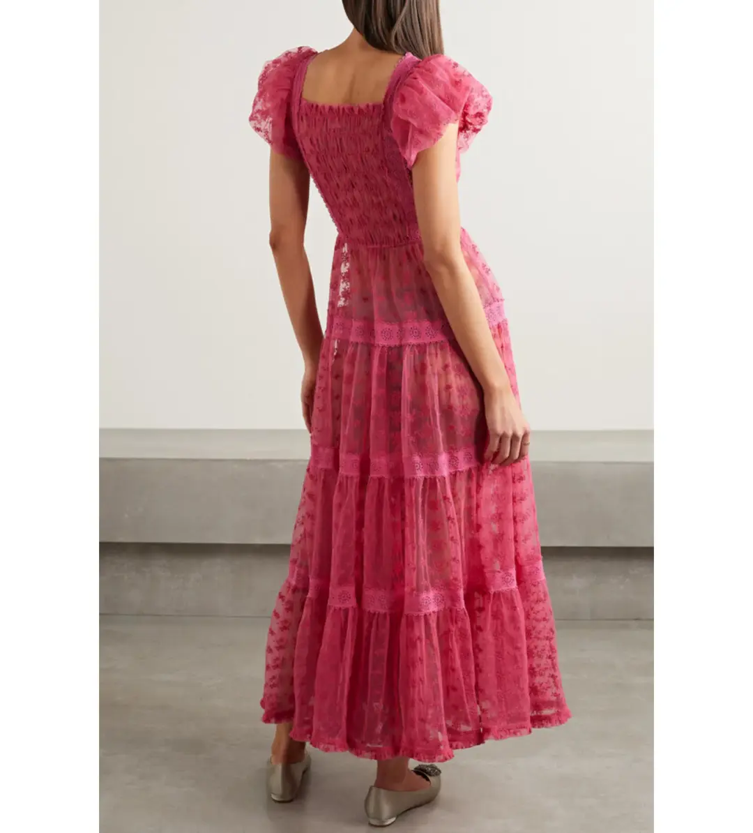 Nadette Lace-trimmed Embroidered Tulle Maxi Dress Pink Size M/AU 10 for rent on The Volte - main image