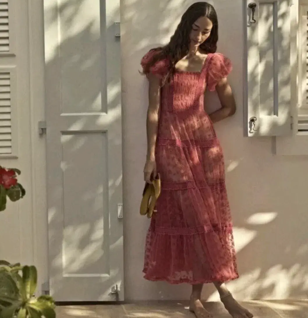 Nadette Lace-trimmed Embroidered Tulle Maxi Dress Pink Size M/AU 10 - Image 4
