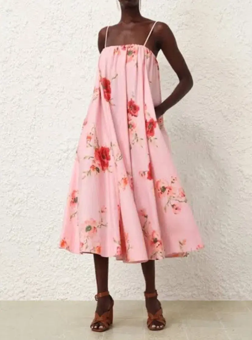 Zimmermann Lightburst Pink Floral Puff Dress Size 0 (8-10) - Image 2