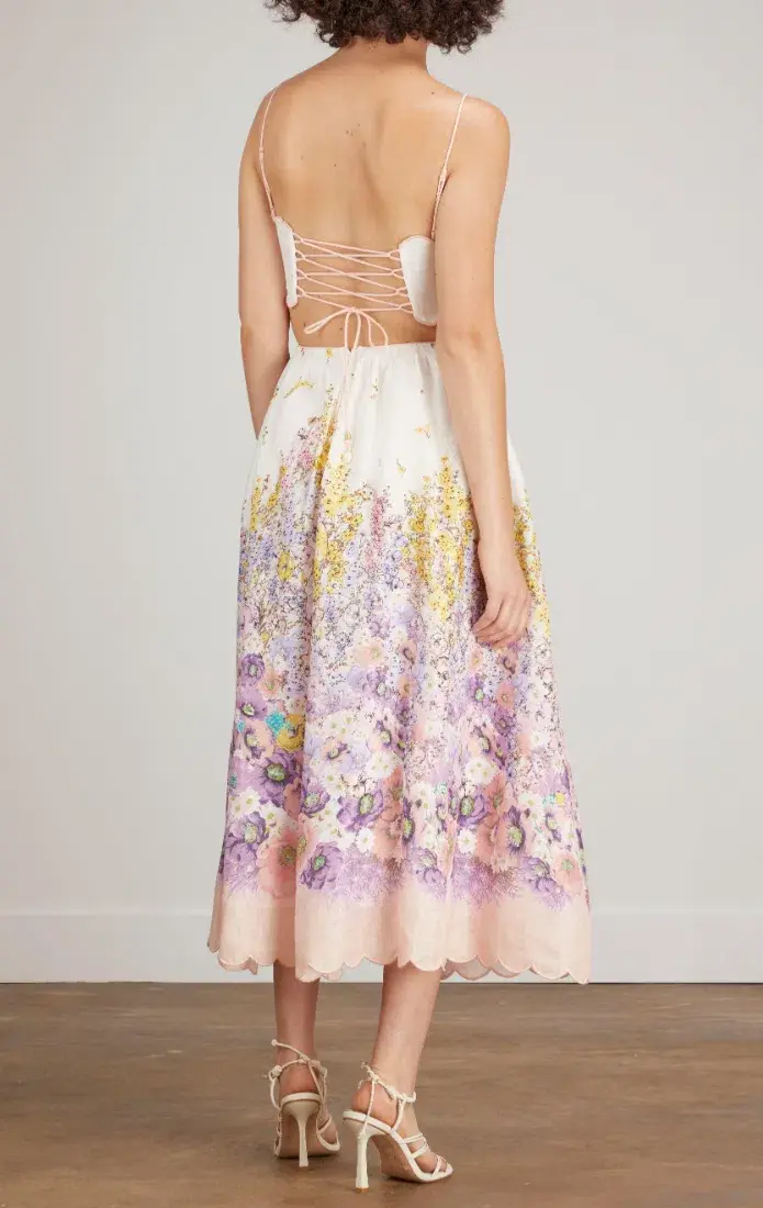 Zimmermann Jude Scallop Midi Dress in Peach Gradient Floral Size 2 (10-12) - Image 4