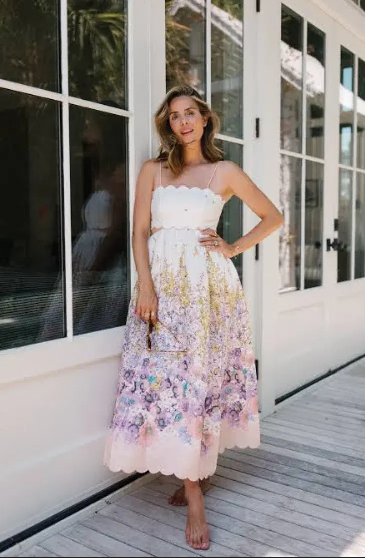 Zimmermann Jude Scallop Midi Dress in Peach Gradient Floral Size 2 (10-12) - Image 1
