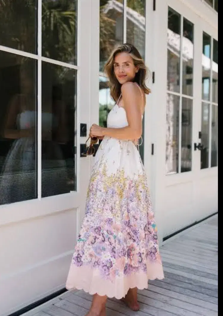 Zimmermann Jude Scallop Midi Dress in Peach Gradient Floral Size 2 (10-12) - Image 3