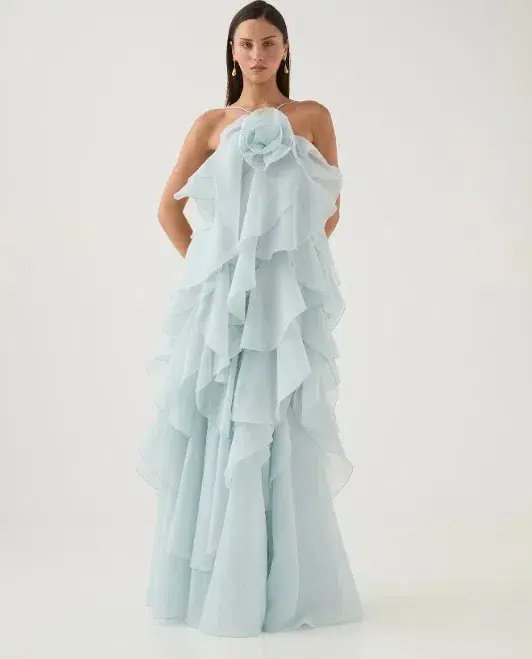 Aje Pandorea Layered Maxi Dress Silver Blue Size 12 - Image 1