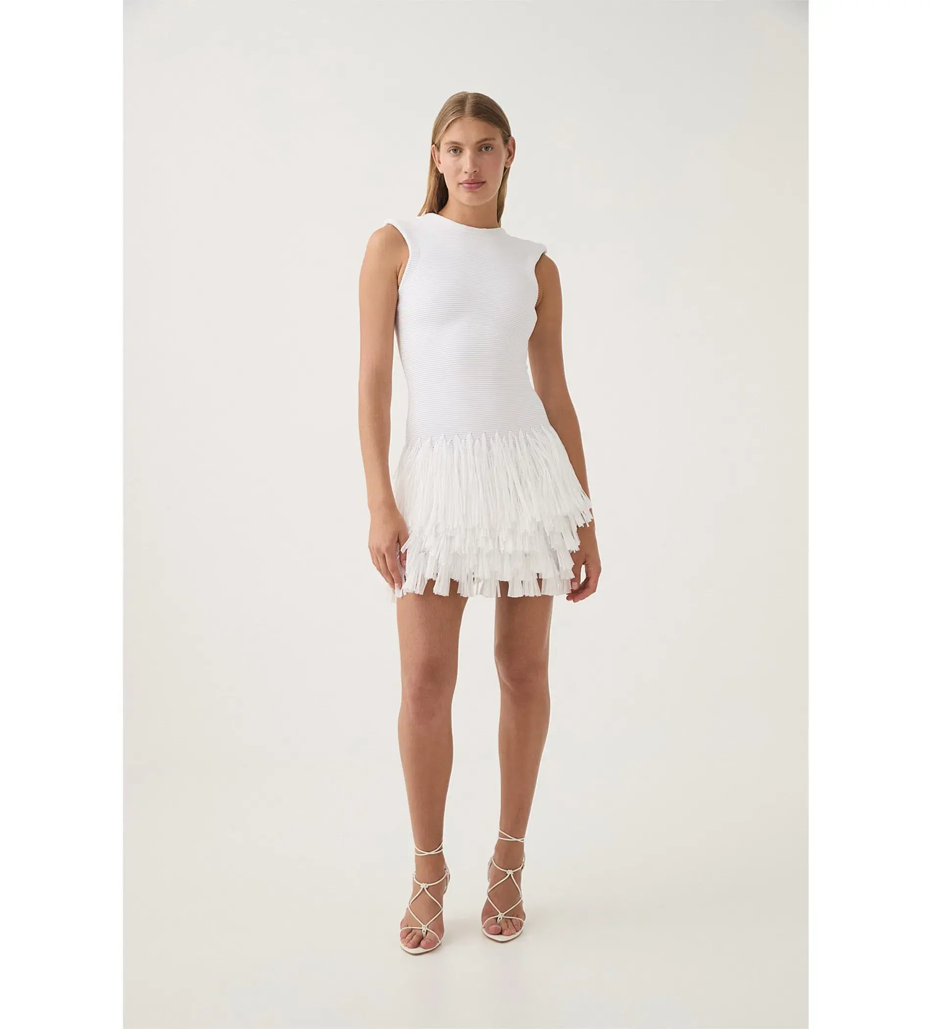 AJE Rushes Fringe Knit Mini Dress in White Size M AU 10  - Image 1