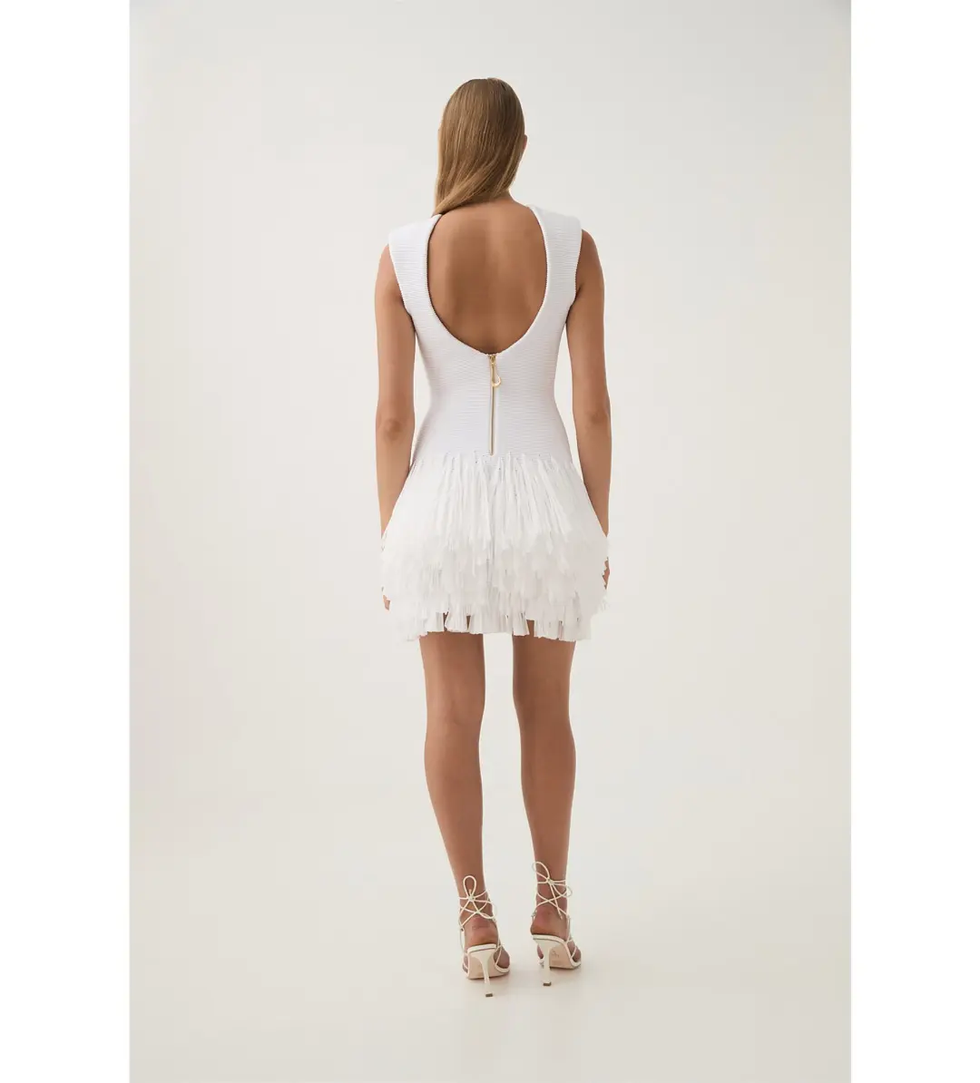AJE Rushes Fringe Knit Mini Dress in White Size M AU 10  for rent on The Volte - main image