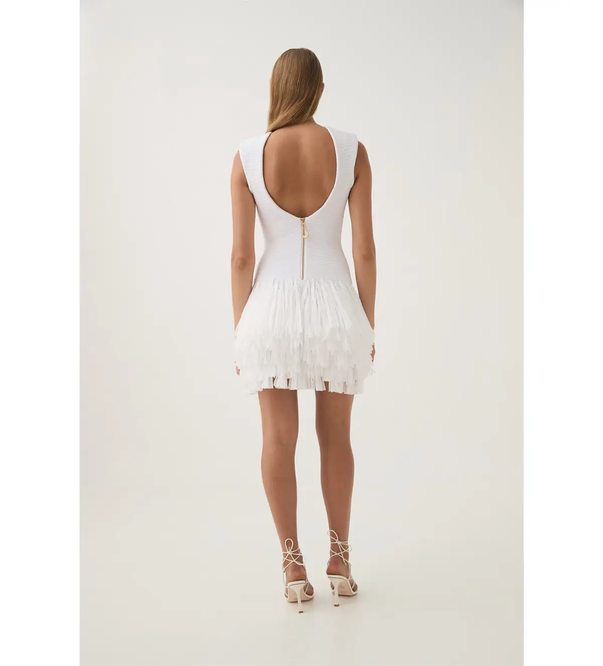 AJE Rushes Fringe Knit Mini Dress in White Size M AU 10  - Image 3