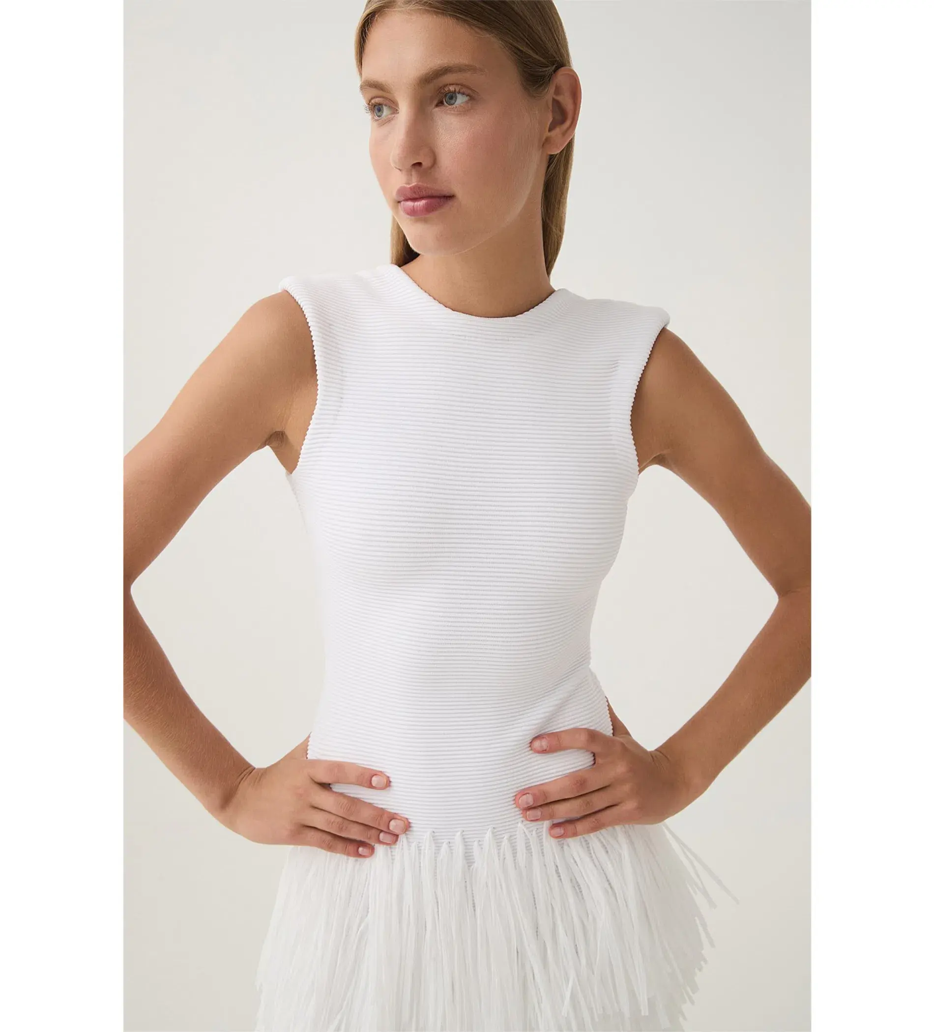 AJE Rushes Fringe Knit Mini Dress in White Size M AU 10  - Image 5