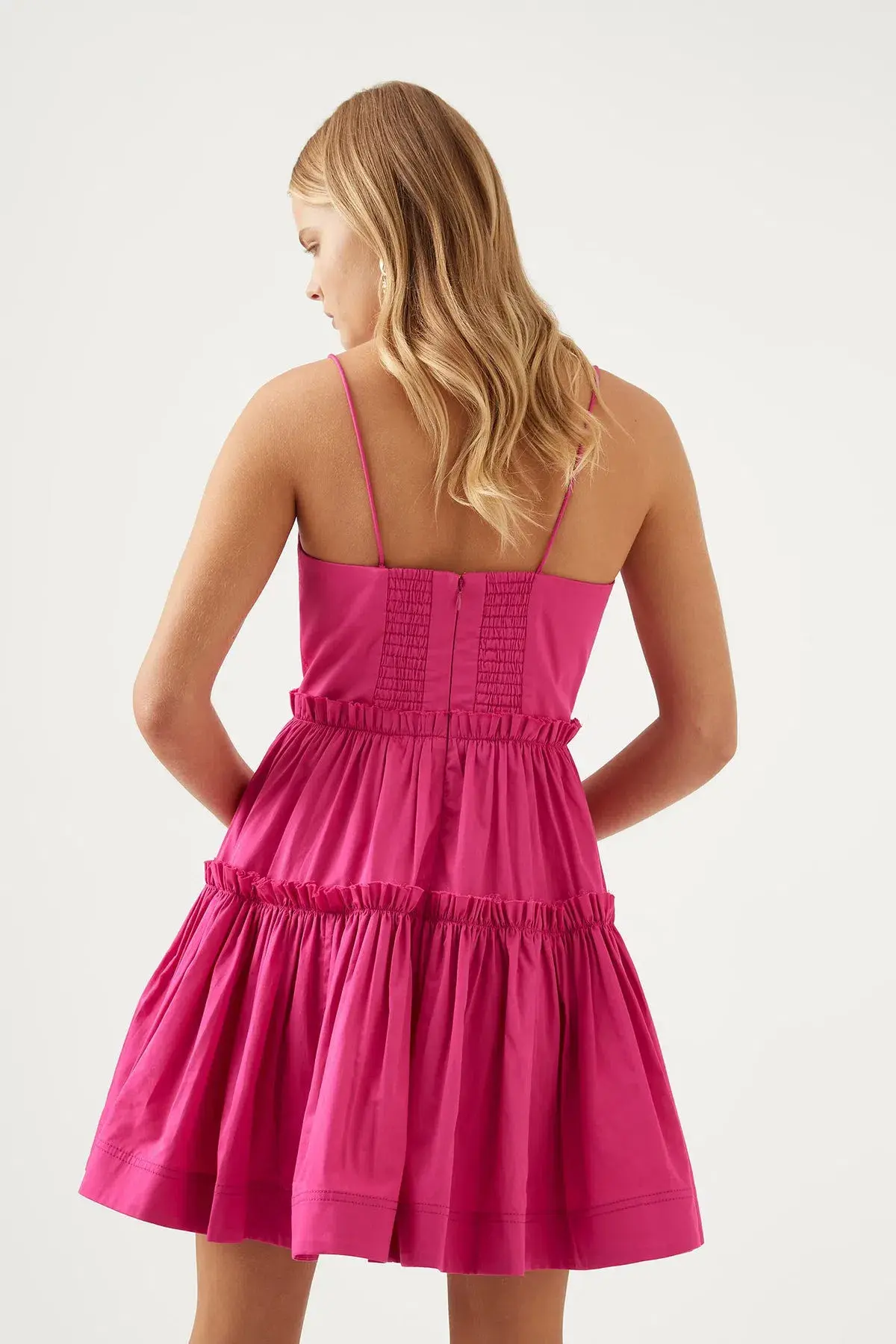 AJE Maya Tiered Mini Dress Fuchsia with side pockets AU 6 US 2 - Image 2