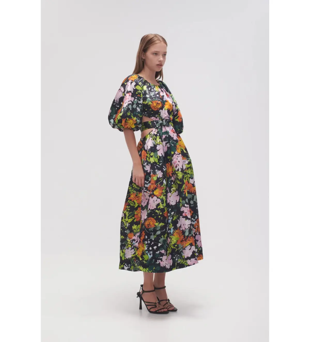 Aje Mimosa Cutout Midi Dress in Midnight floral Size S AU 8 - Image 2