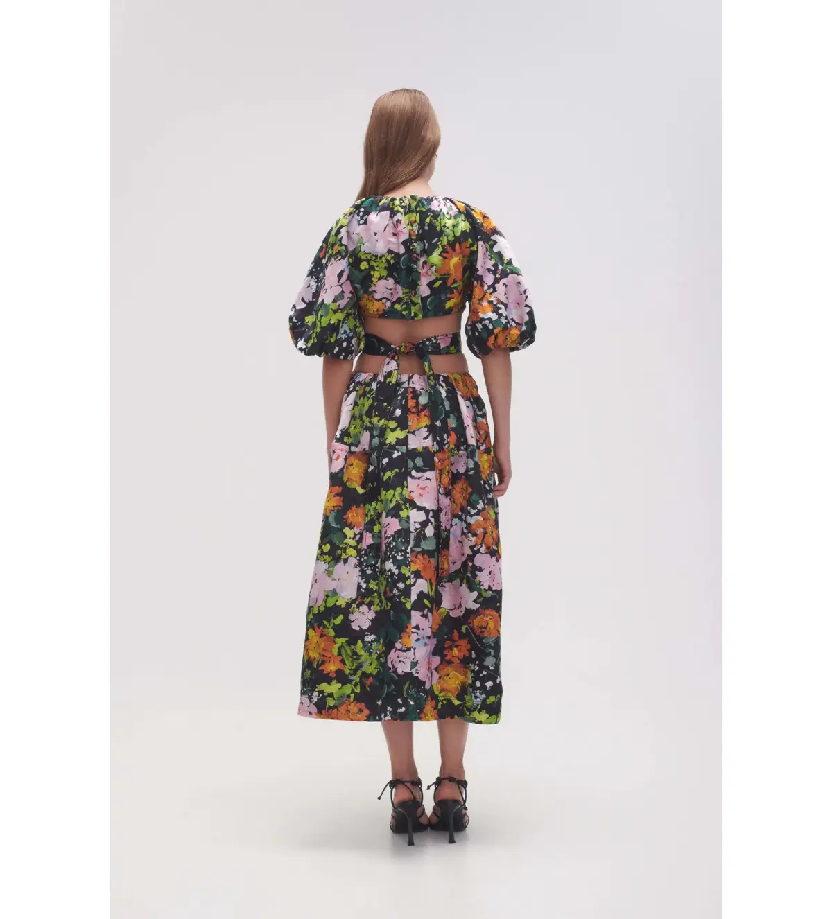Aje Mimosa Cutout Midi Dress in Midnight floral Size S AU 8 - Image 3