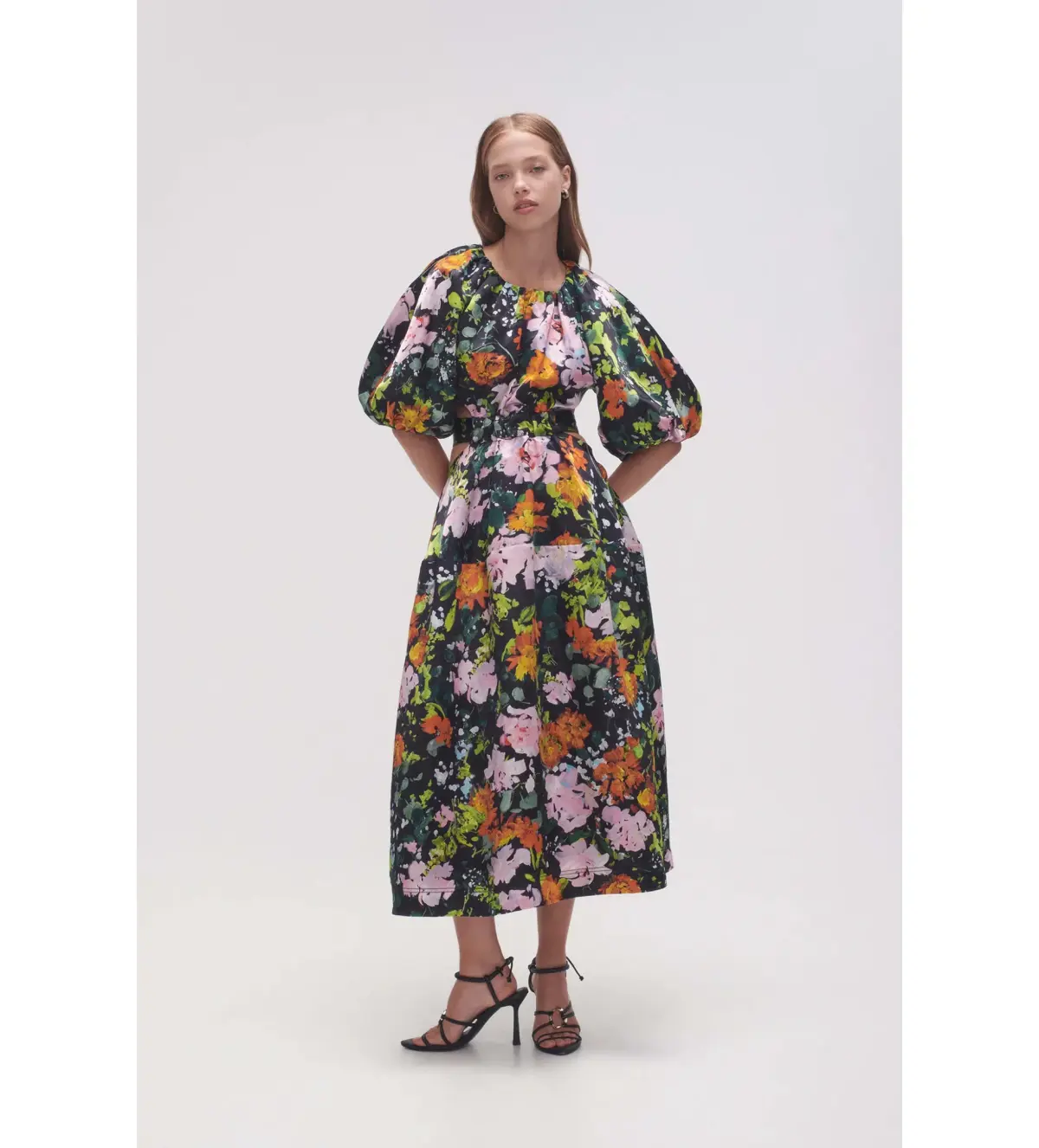 Aje Mimosa Cutout Midi Dress in Midnight floral Size S AU 8 - Image 1
