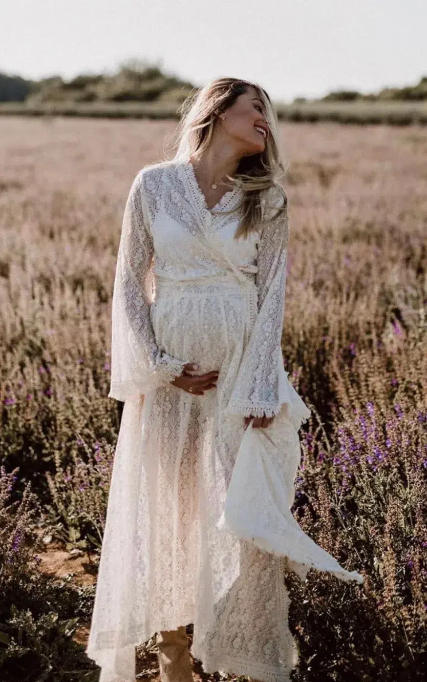 Coven & Co Boho Maternity Pirate Queen Gown Cream  Size L / AU 14 - Image 3