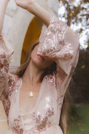 Coven & Co Maternity Melody Sequin Duster Gown Rose Gold Size 12 - Image 6