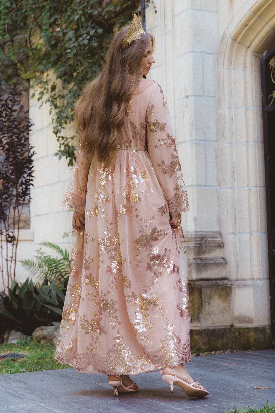 Coven & Co Maternity Melody Sequin Duster Gown Rose Gold Size 12 - Image 5