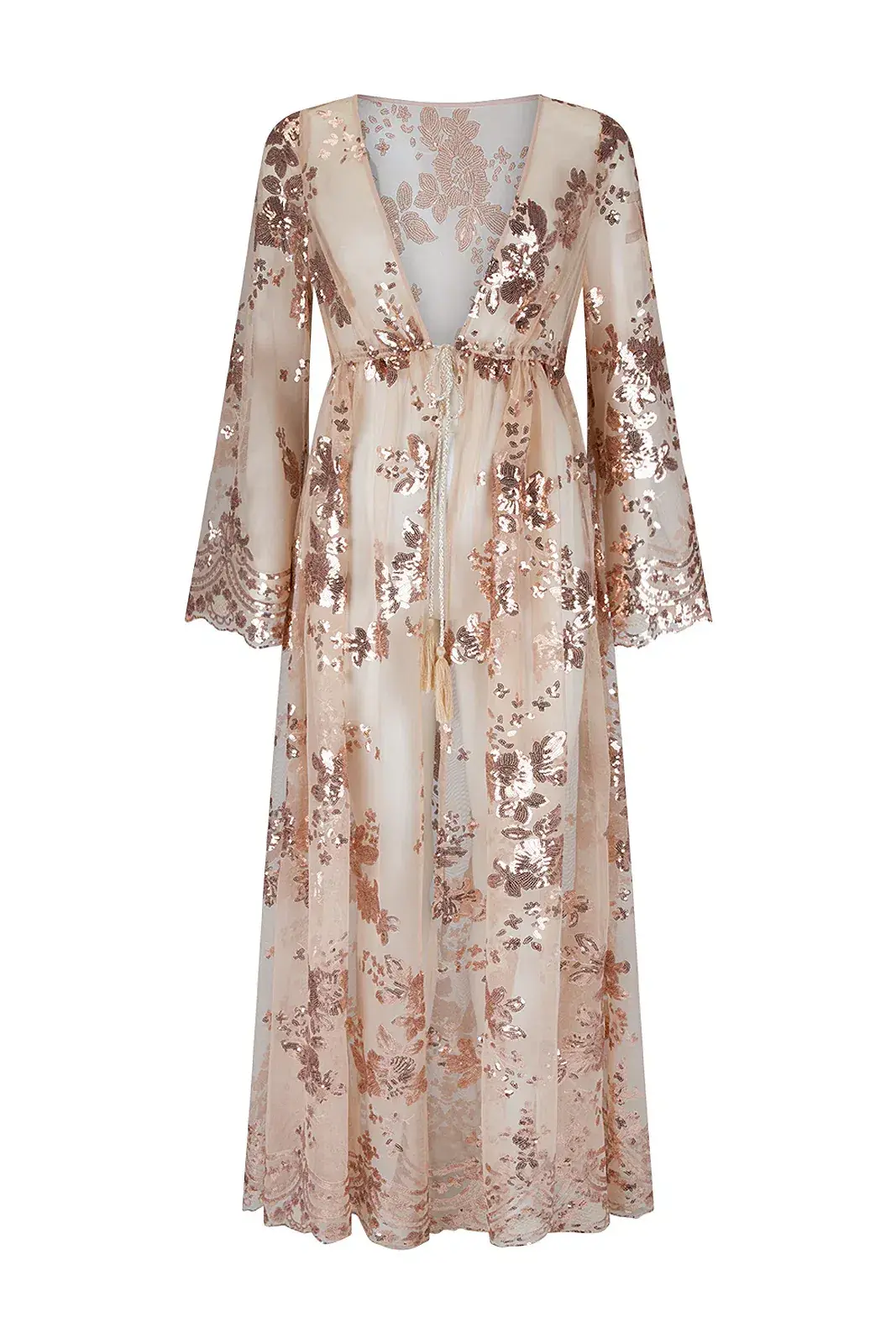 Coven & Co Maternity Melody Sequin Duster Gown Rose Gold Size 12 - Image 7
