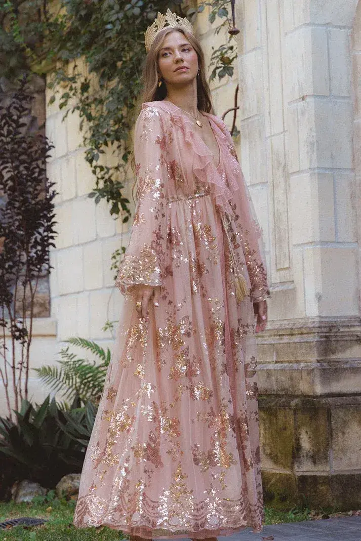 Coven & Co Maternity Melody Sequin Duster Gown Rose Gold Size 12 - Image 3