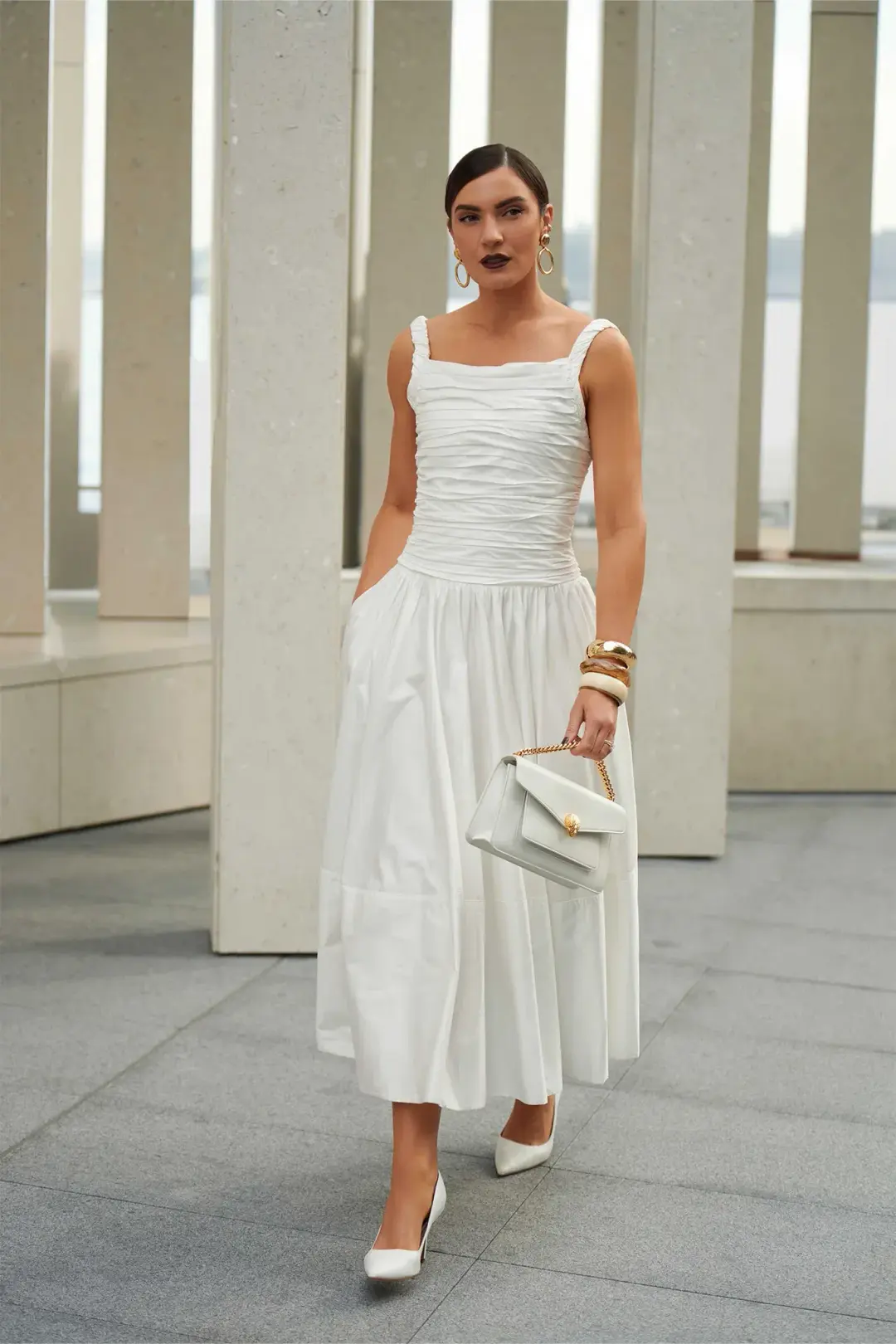 Aje Star Midi Dress Ivory Size 10 for rent on The Volte - main image