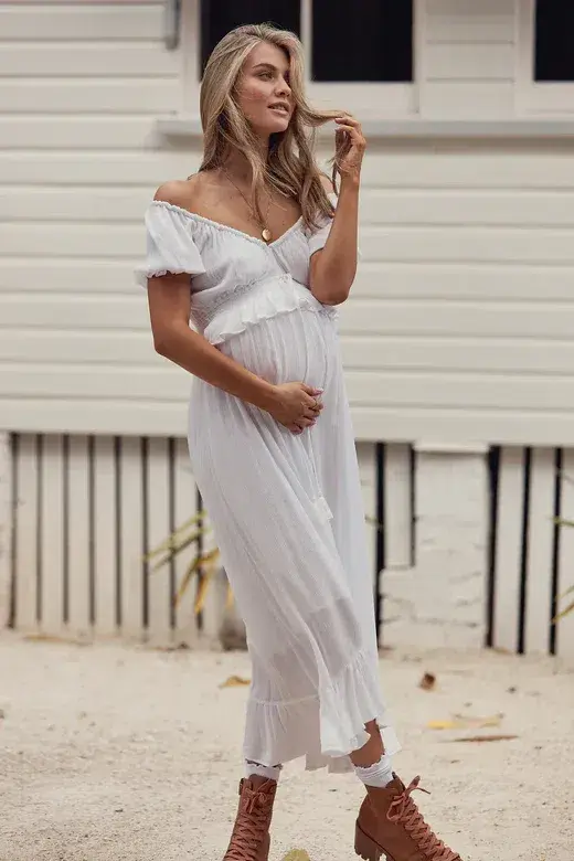 Coven & Co Boho Maternity True Romance Gown White Size M / AU 12 - Image 2