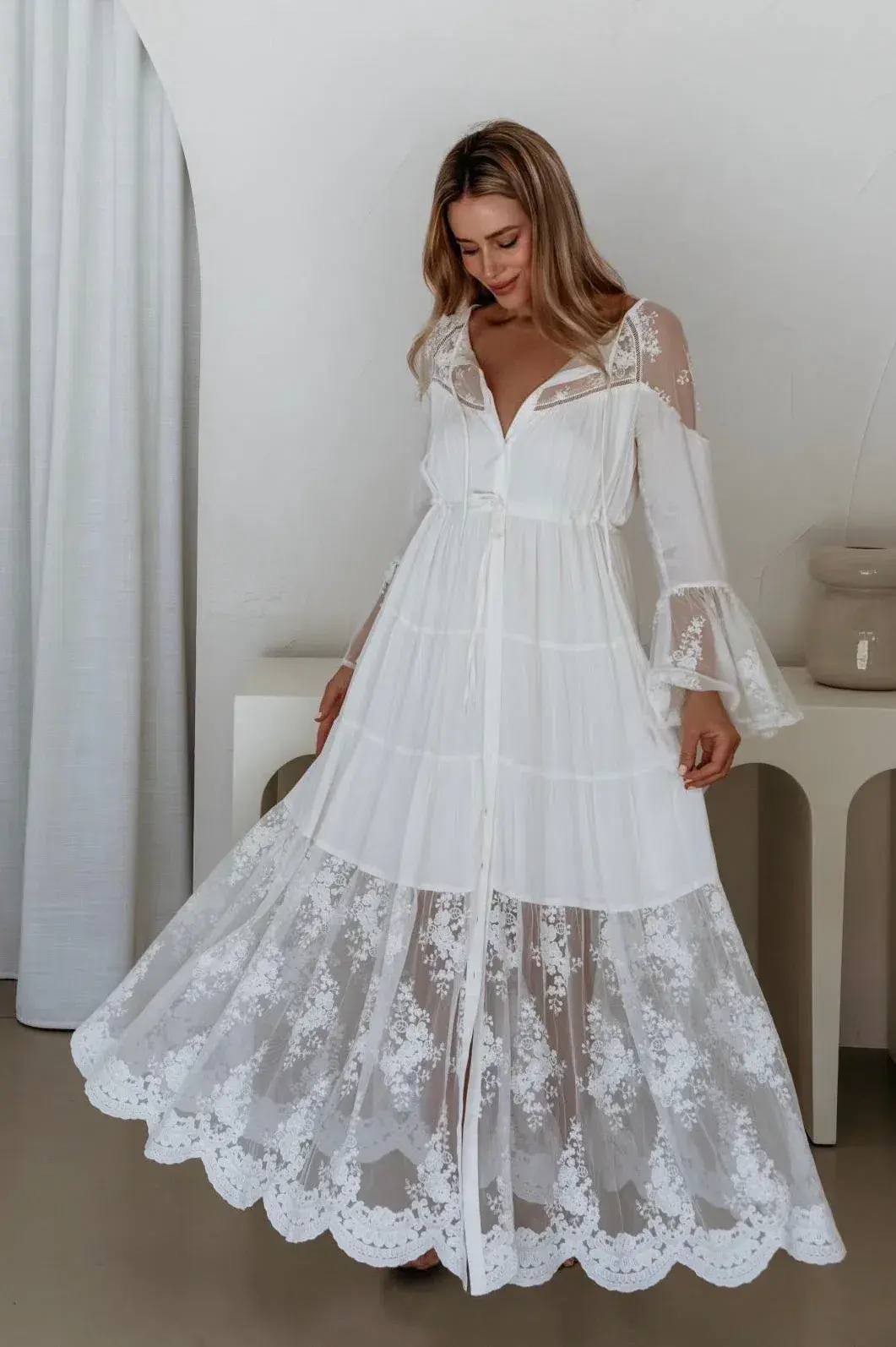 Coven & Co Boho Maternity Full Moon Lace Gown White Size M / AU 12 - Image 2
