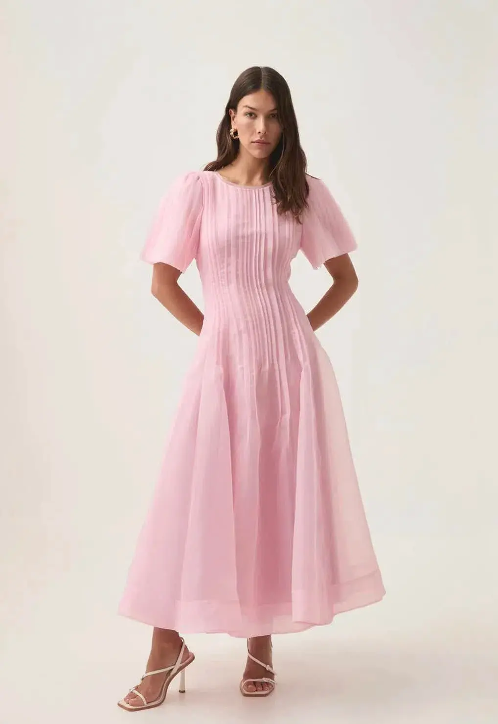 Aje / Nova Pleated Midi Dress / Chalk Pink / 10 - Image 1