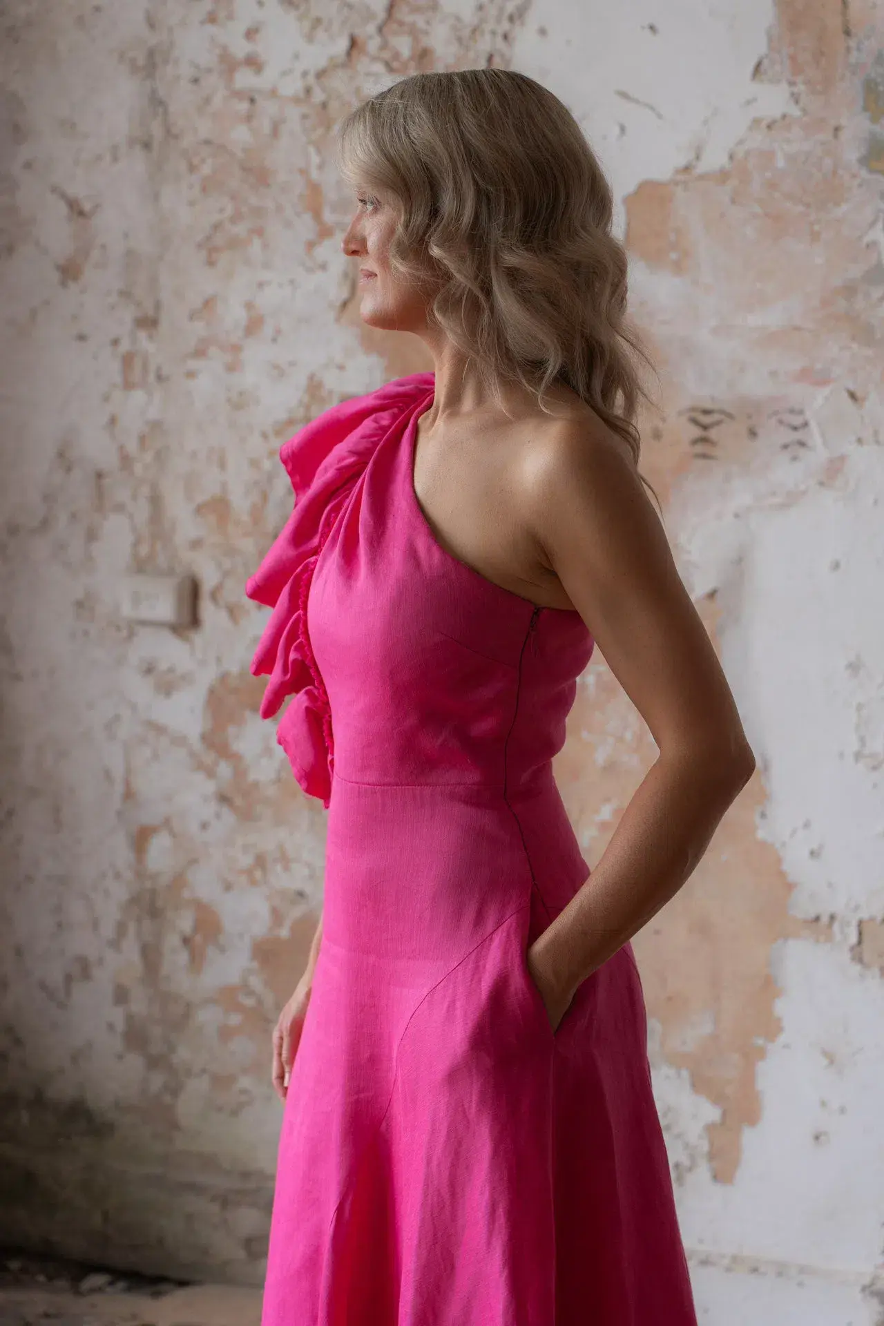 Aje / Bonjour Asymmetric Midi Dress / Fushsia / Size 14 - Image 5