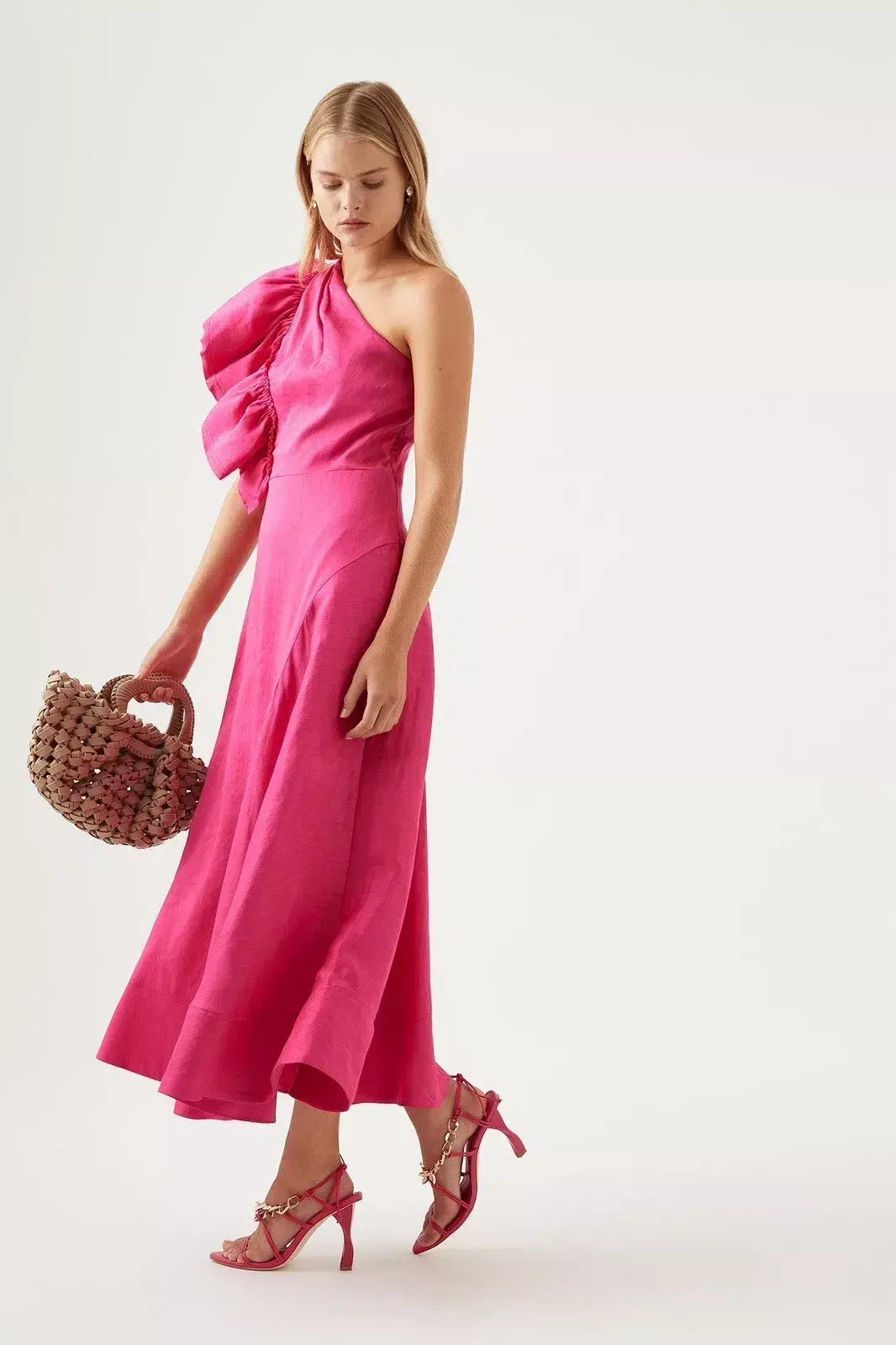 Aje / Bonjour Asymmetric Midi Dress / Fushsia / Size 14 - Image 2
