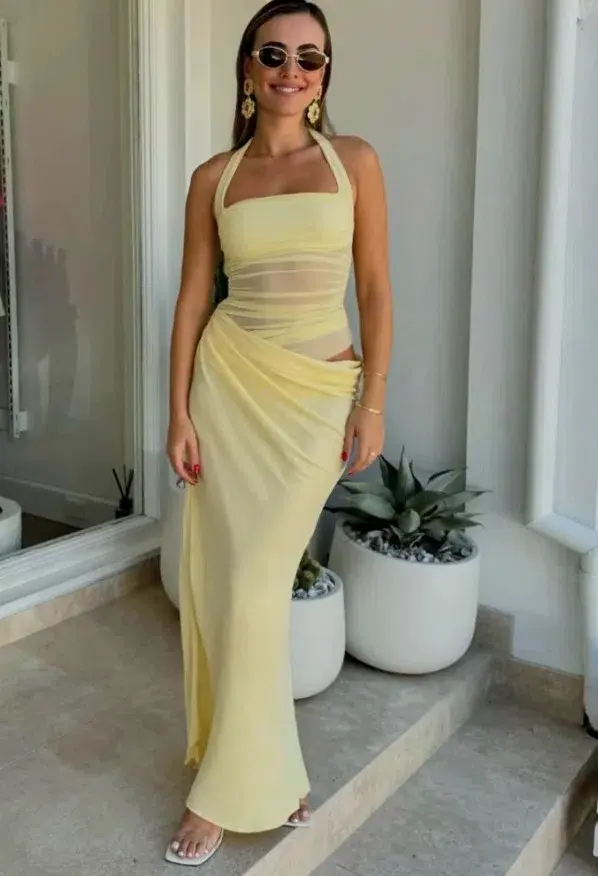 Benni Gina Halter Maxi Dress in Butter Yellow Size 6 - Image 1