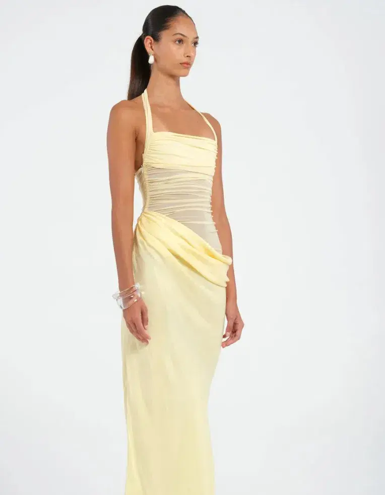 Benni Gina Halter Maxi Dress in Butter Yellow Size 6 - Image 2