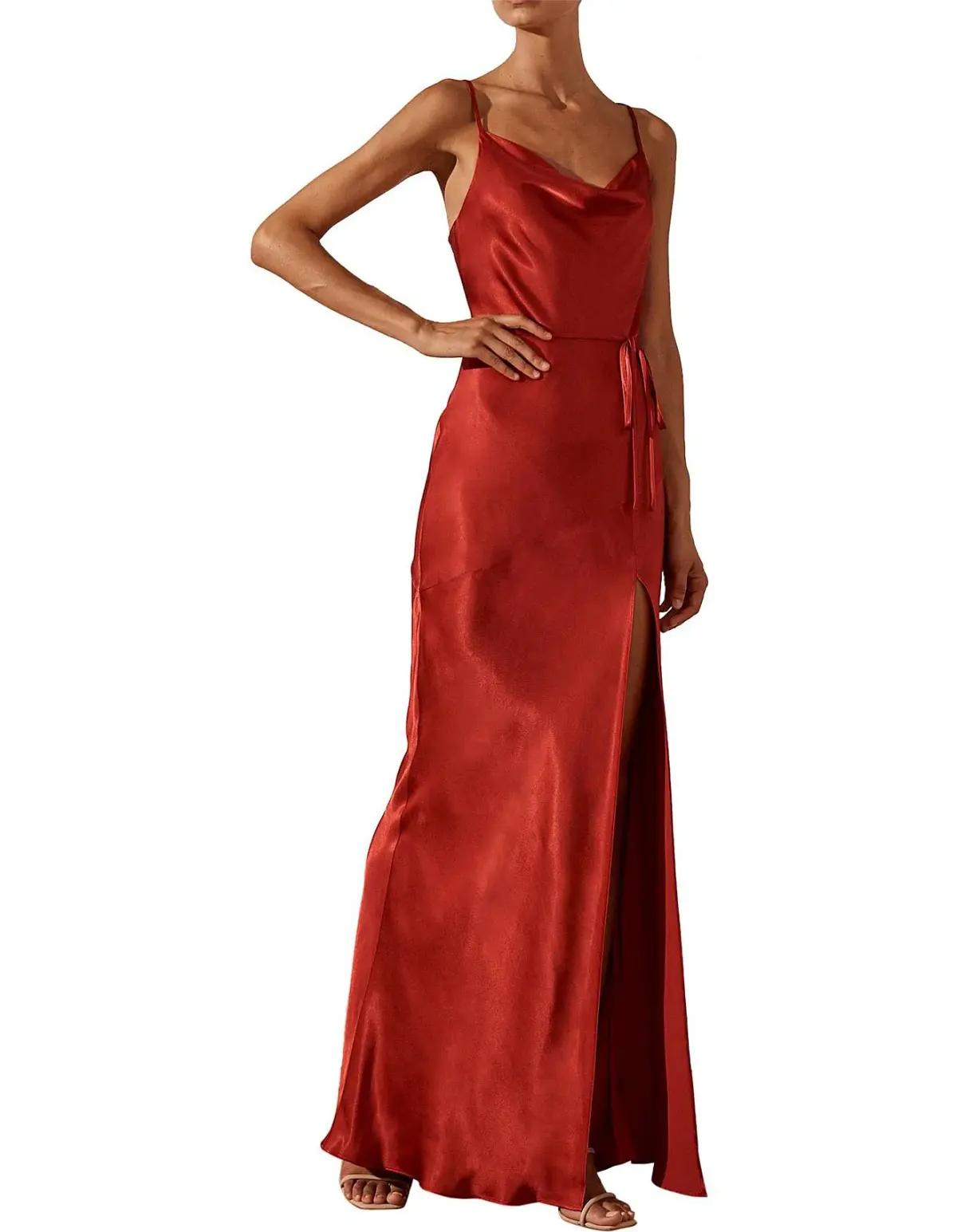 SHONA JOY La Lune Bias Cowl Maxi With Split - Red - Image 2
