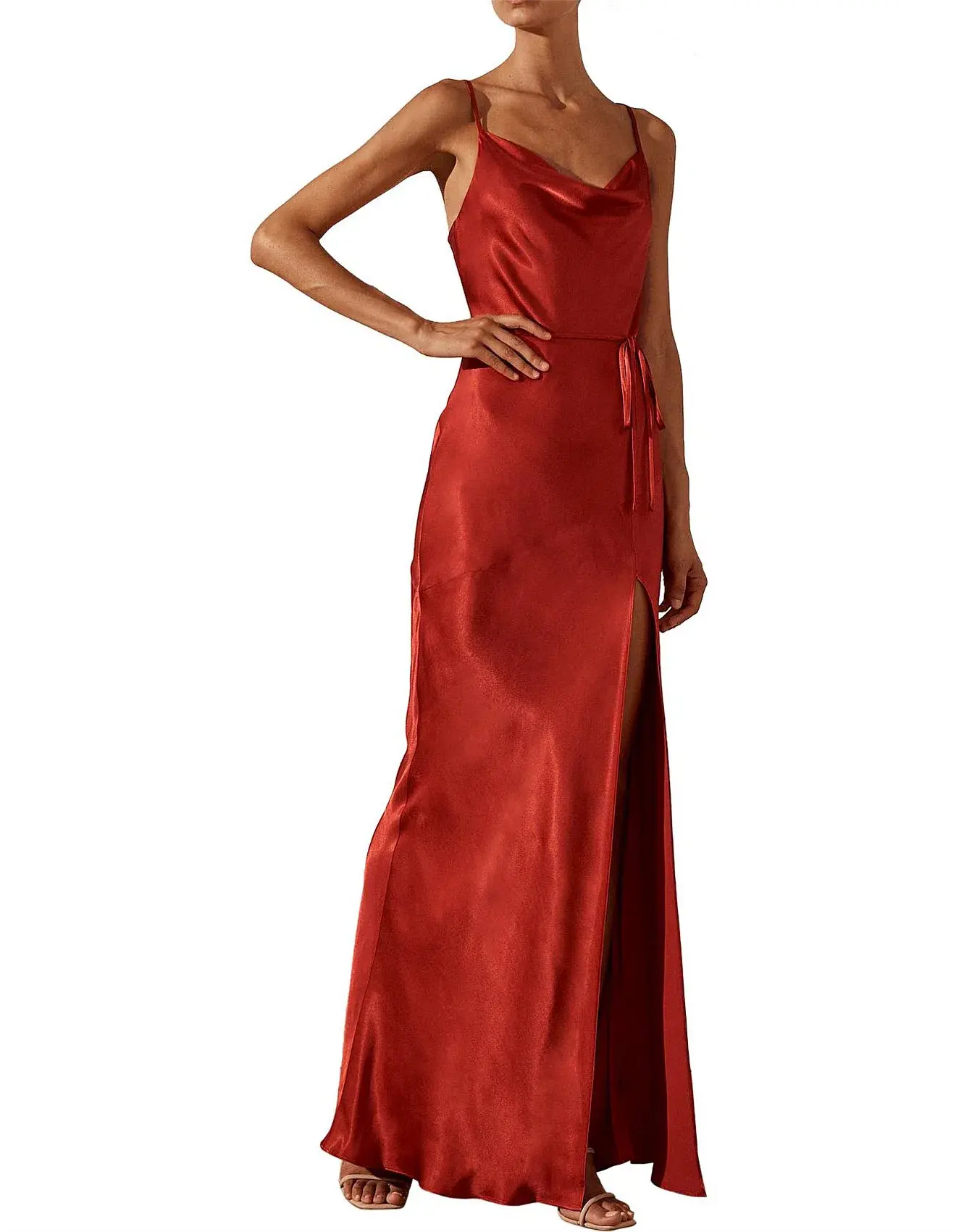 SHONA JOY La Lune Bias Cowl Maxi With Split - Red - Image 2