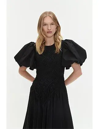 AJE Wisteria Midi Dress Black  Size 10  for rent on The Volte - main image