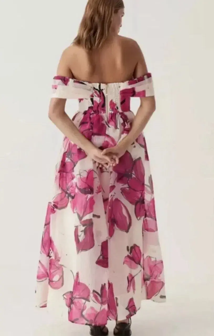 Aje Cordelia Corseted Maxi Dress Floral Pink in Size 8 - Image 4