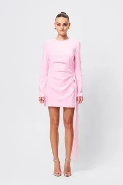 MOSSMAN SENSE OF MYSTERY DRAPED MINI DRESS / PINK / SIZE 14 for rent on The Volte - main image