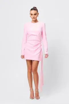 MOSSMAN SENSE OF MYSTERY DRAPED MINI DRESS / PINK / SIZE 14 for rent on The Volte - main image