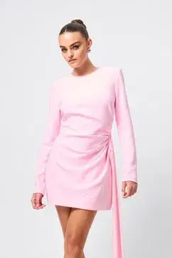 MOSSMAN SENSE OF MYSTERY DRAPED MINI DRESS / PINK / SIZE 14 for rent on The Volte - main image