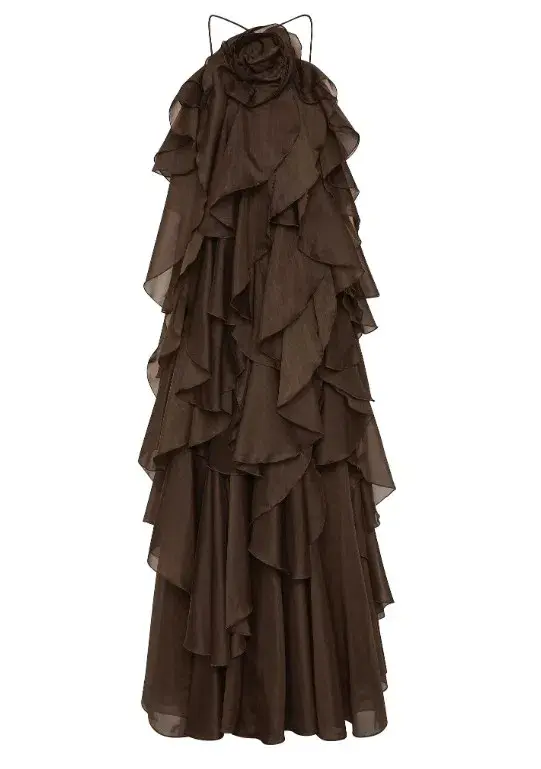 Aje Pandorea Layered Maxi Dress Carob Size AU 12 - Image 4