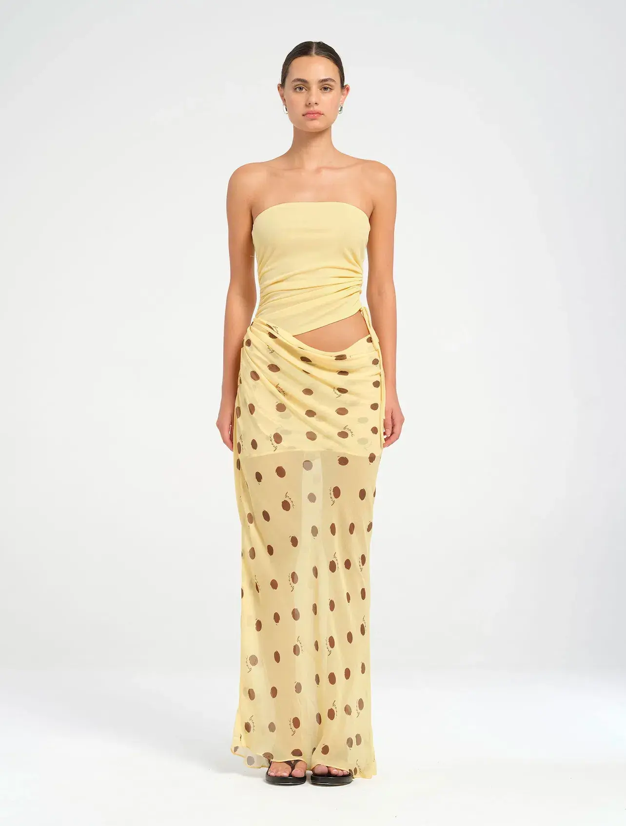 Benni Nico Roscoe Maxi Dress in Butter Spot Size AU 8 - Image 1