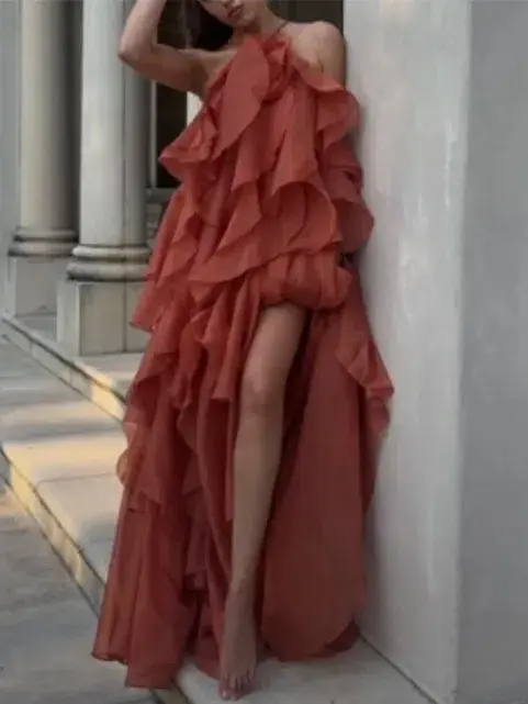Aje Pandorea Layered Maxi Dress Coral Clay Size AU 14 - Image 5