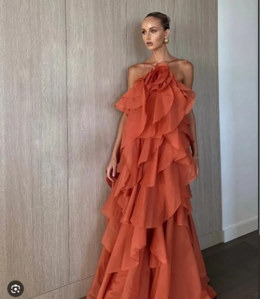 Aje Pandorea Layered Maxi Dress Coral Clay Size AU 14 - Image 2