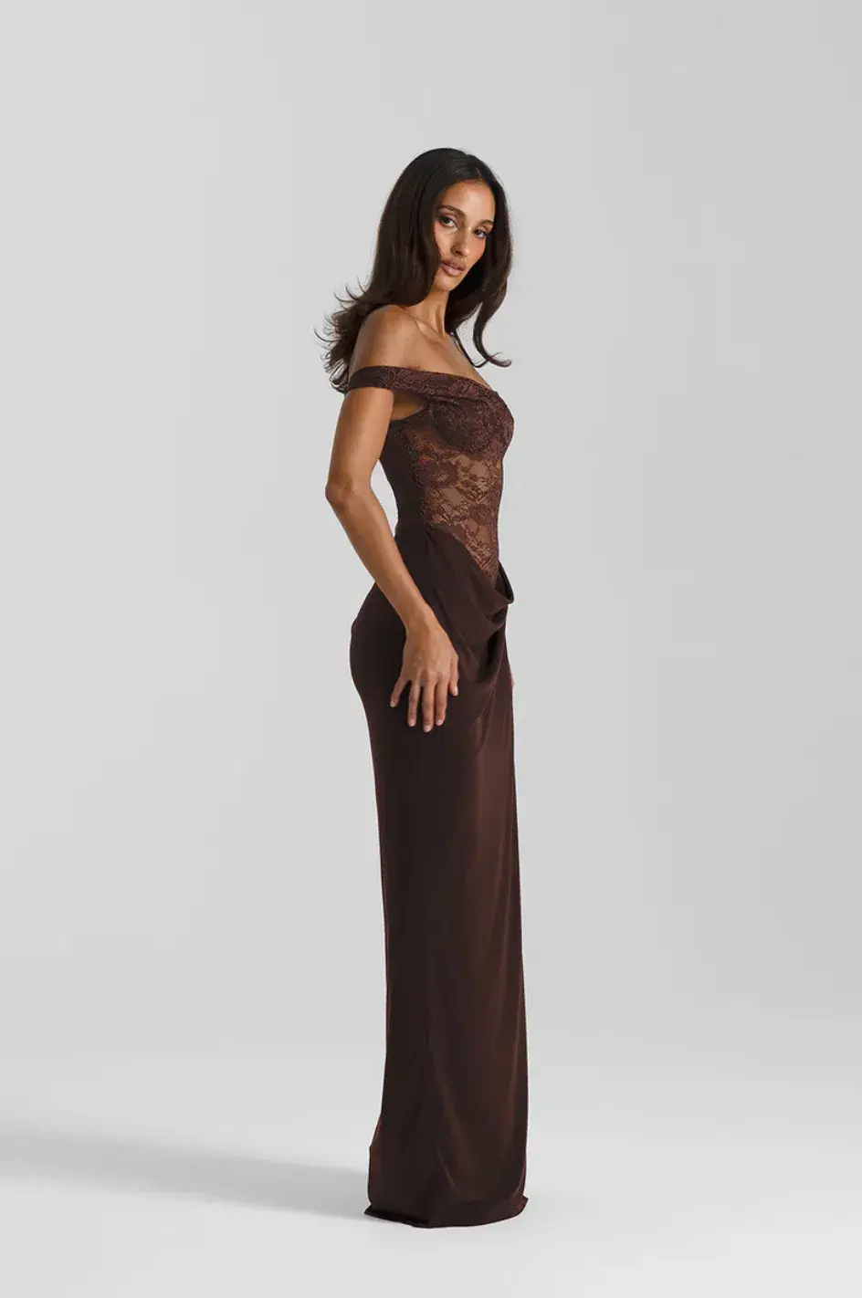 Natalie Rolt Sloane Maxi Dress Espresso Size AU 8 for rent on The Volte - main image