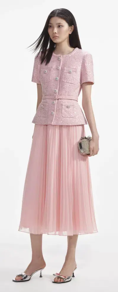 Self Portrait Pink Boucle Midi Dress Size 10 - Image 2