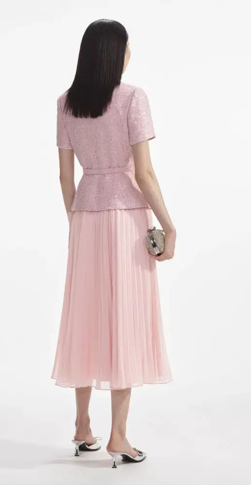 Self Portrait Pink Boucle Midi Dress Size 10 - Image 3