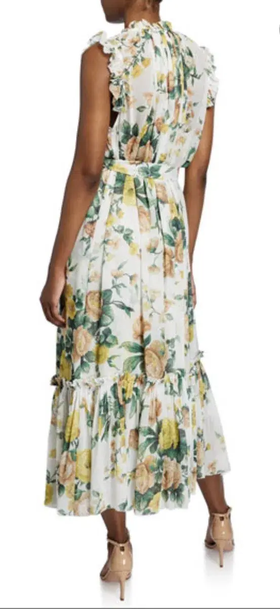 Zimmermann Zippy Frill Midi/Maxi Dress White Floral Size 2 AU 12 - Image 3